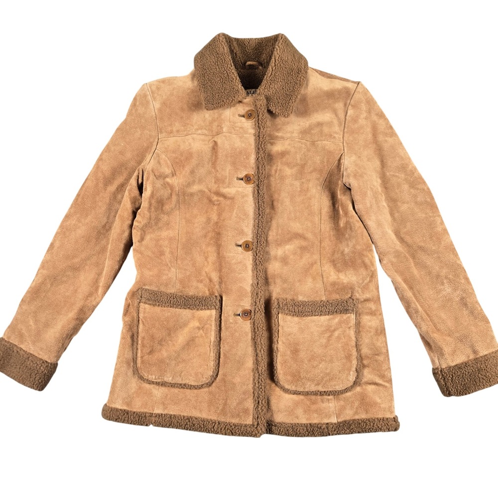 Alfani Leather Suede Sherpa Lined Jacket Womens Medium Brown Shearling Coat